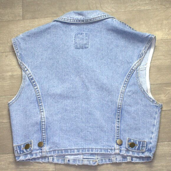 Vintage Peace By Piece Women's Denim Crop Vest Butterfly Medium - Picture 4 of 5